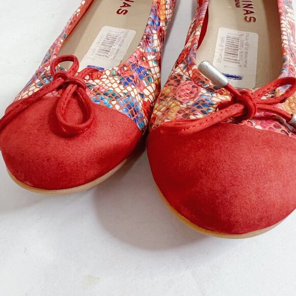 Sabrina's London Red Leather Floral Ballet Flats Bows Women's Size 37 EU 6.5 US - Picture 7 of 8